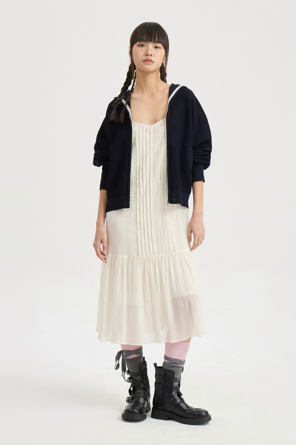 LUCKY CHOUETTE - 가디건 - Sailor Crochet Knit Cardigan (dark navy)