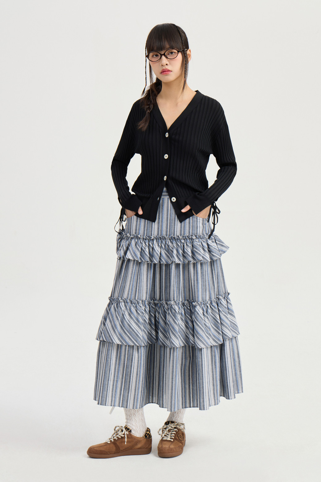 LUCKY CHOUETTE - 가디건 - Ribbed Slim Fit Knit Cardigan (black)