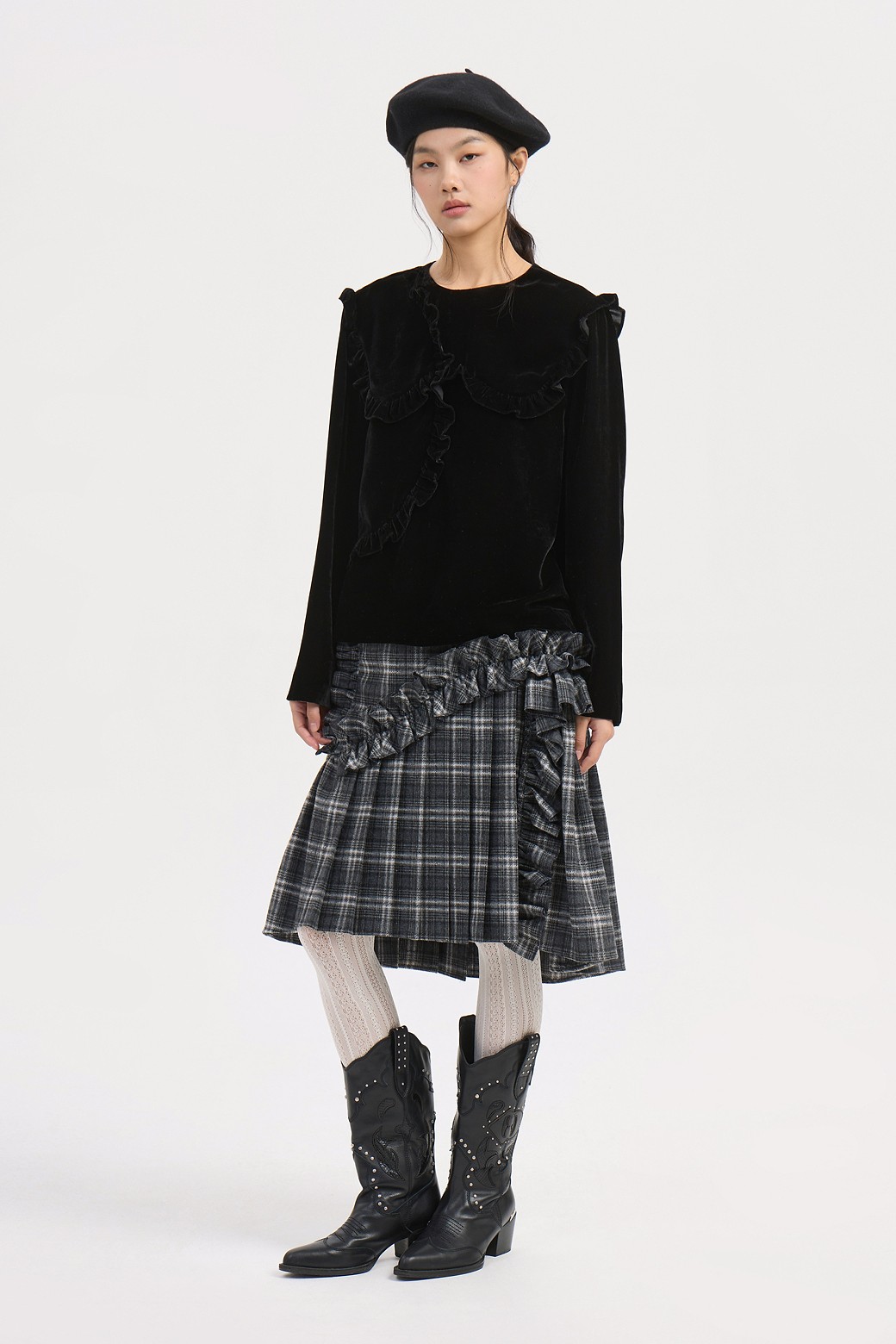 럭키슈에뜨] Check Wrinkle Midi Skirt