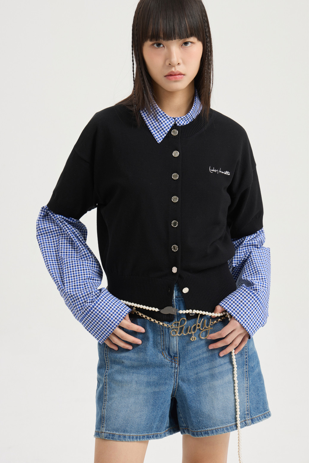 LUCKY CHOUETTE - 쇼트팬츠 - Back Banding Denim Shorts (blue)