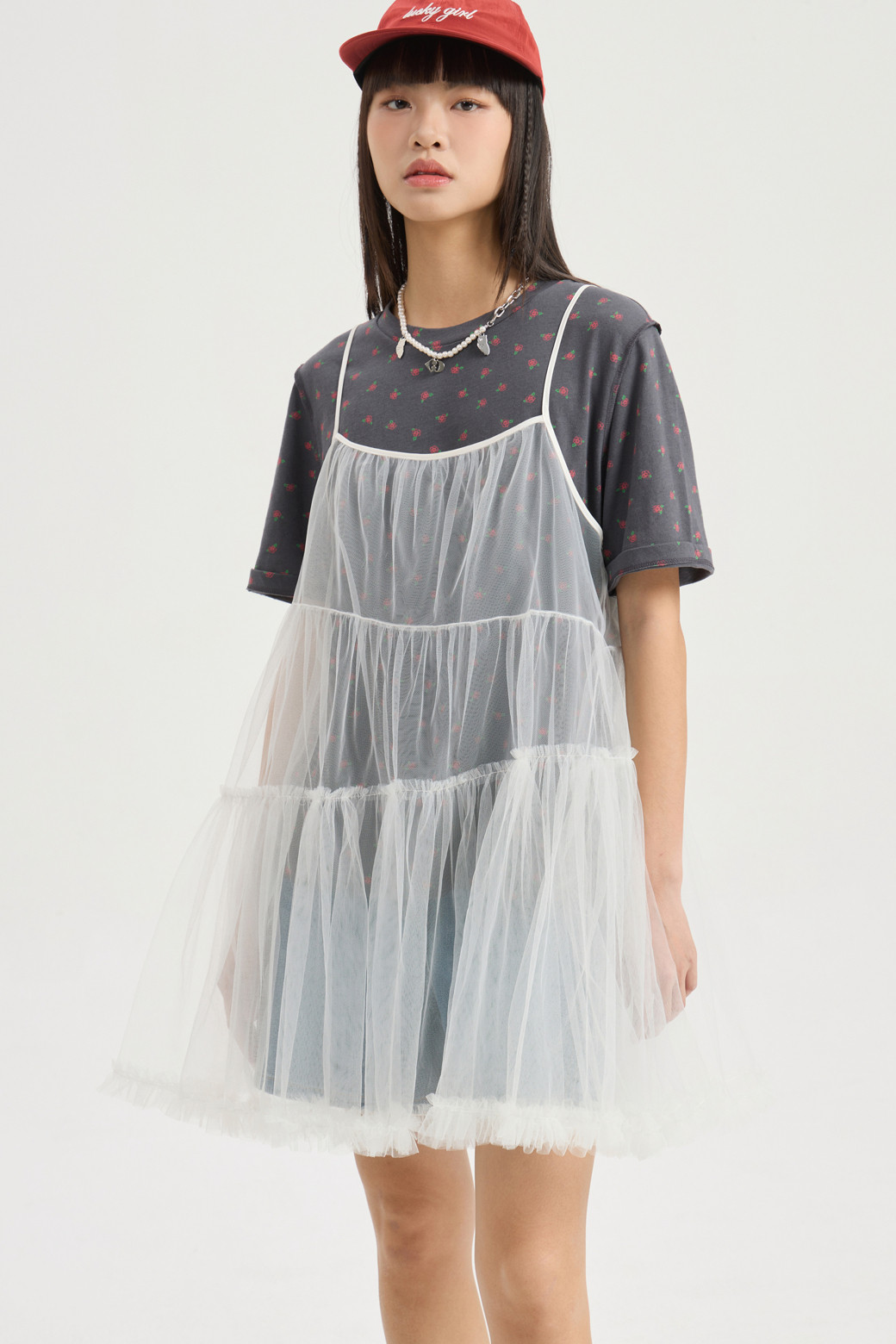 LUCKY CHOUETTE - 블라우스 - Shirring Mesh Top Blouse (white)