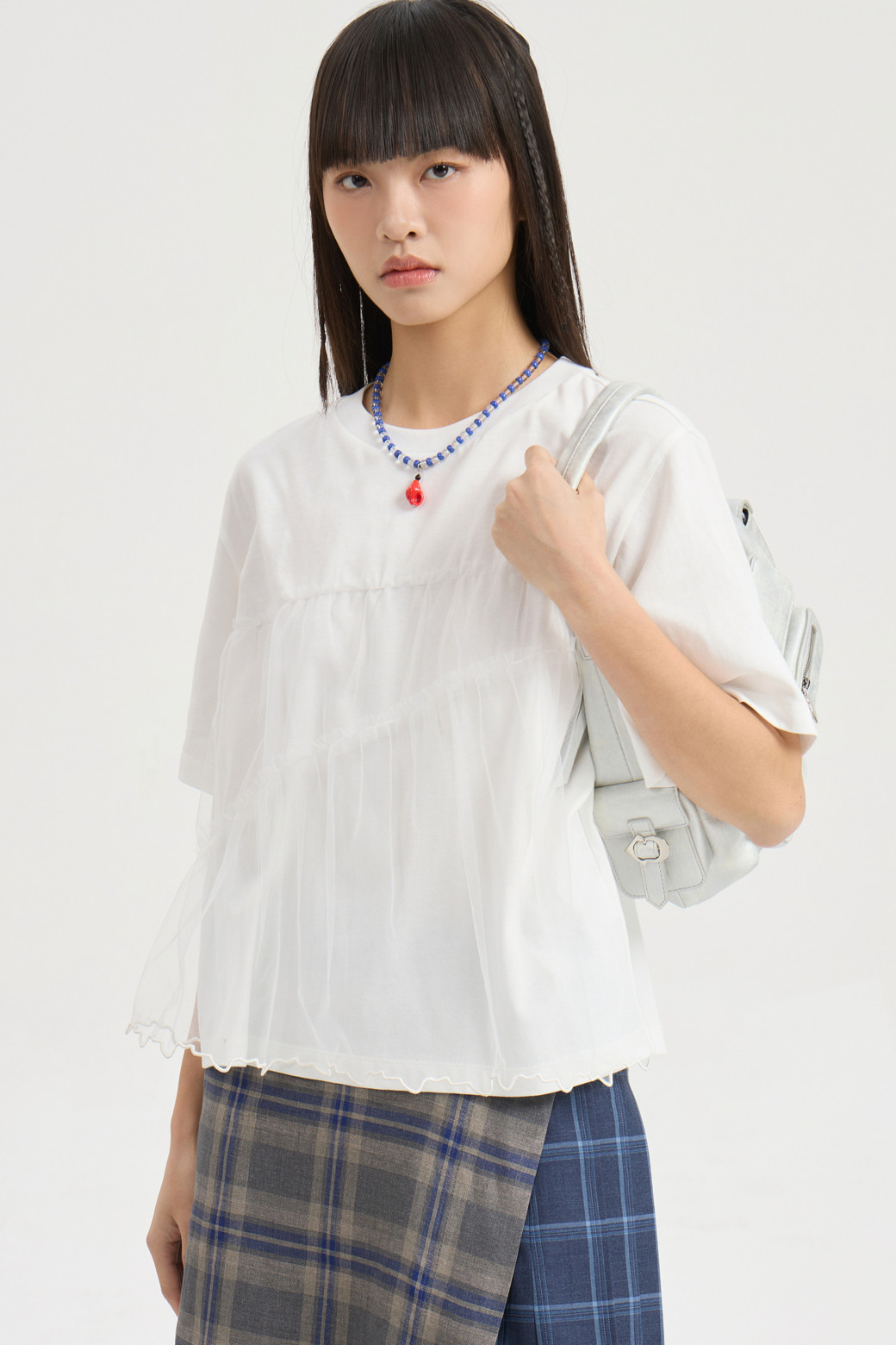 LUCKY CHOUETTE - 반소매 티셔츠 - Mesh Point Half Sleeve T-shirt (white)