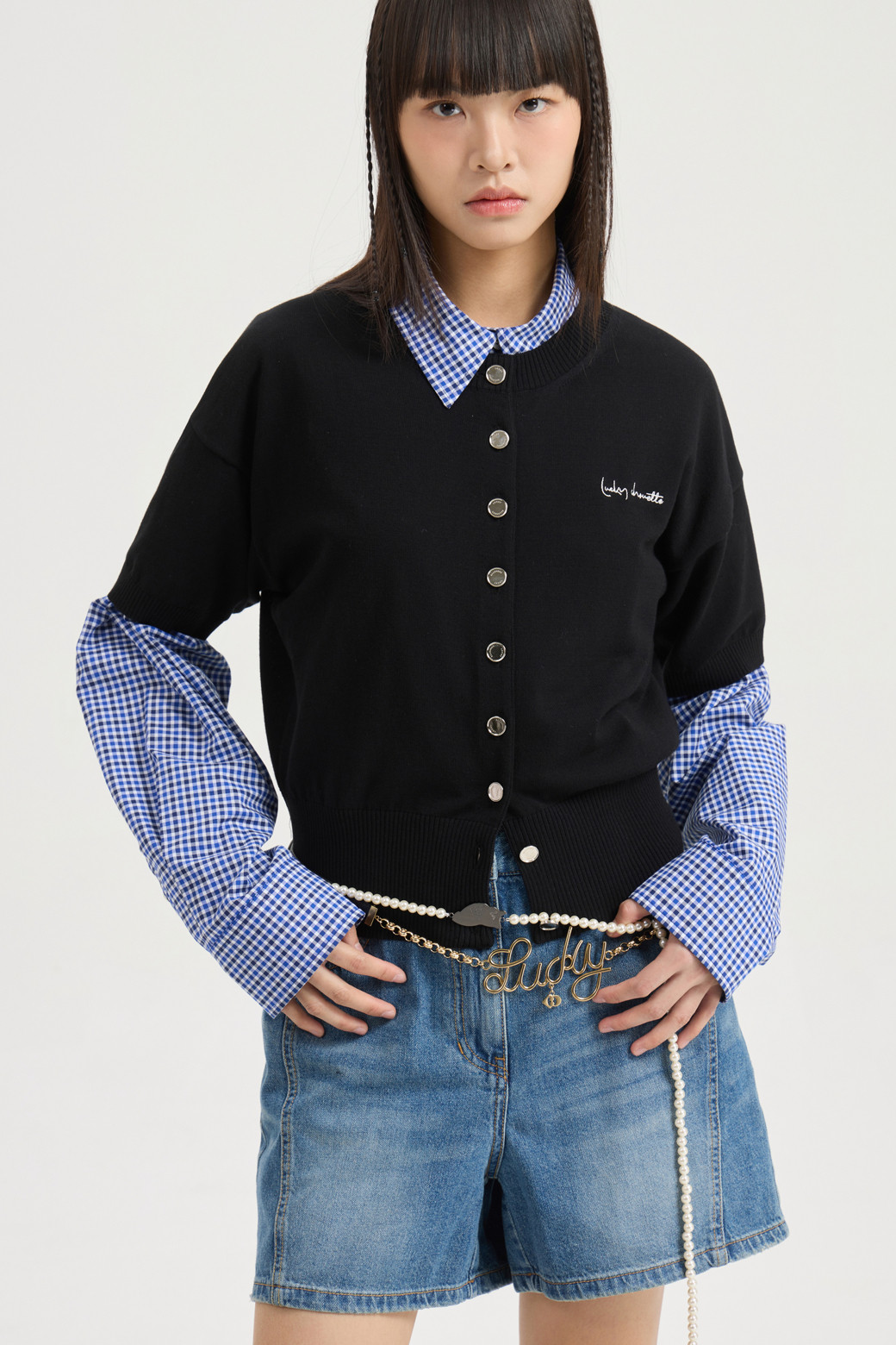 LUCKY CHOUETTE - 가디건 - Essential Half Sleeve Knit Cardigan (black)