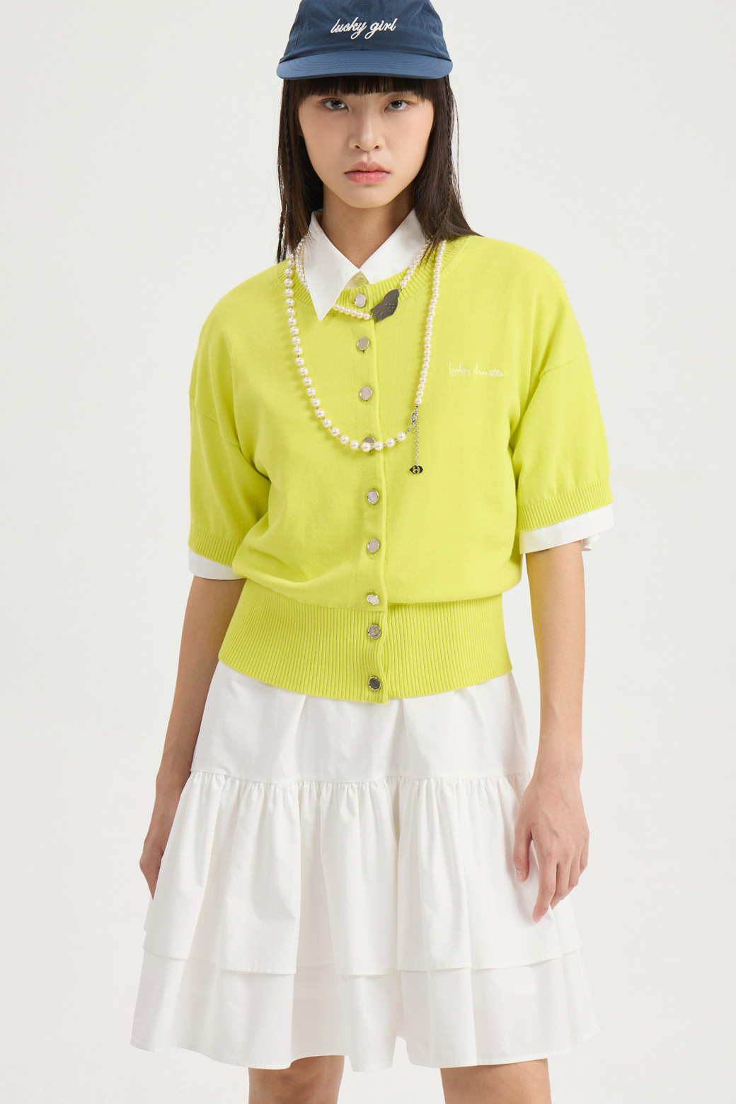 LUCKY CHOUETTE - 가디건 - Essential Half Sleeve Knit Cardigan (yellow)