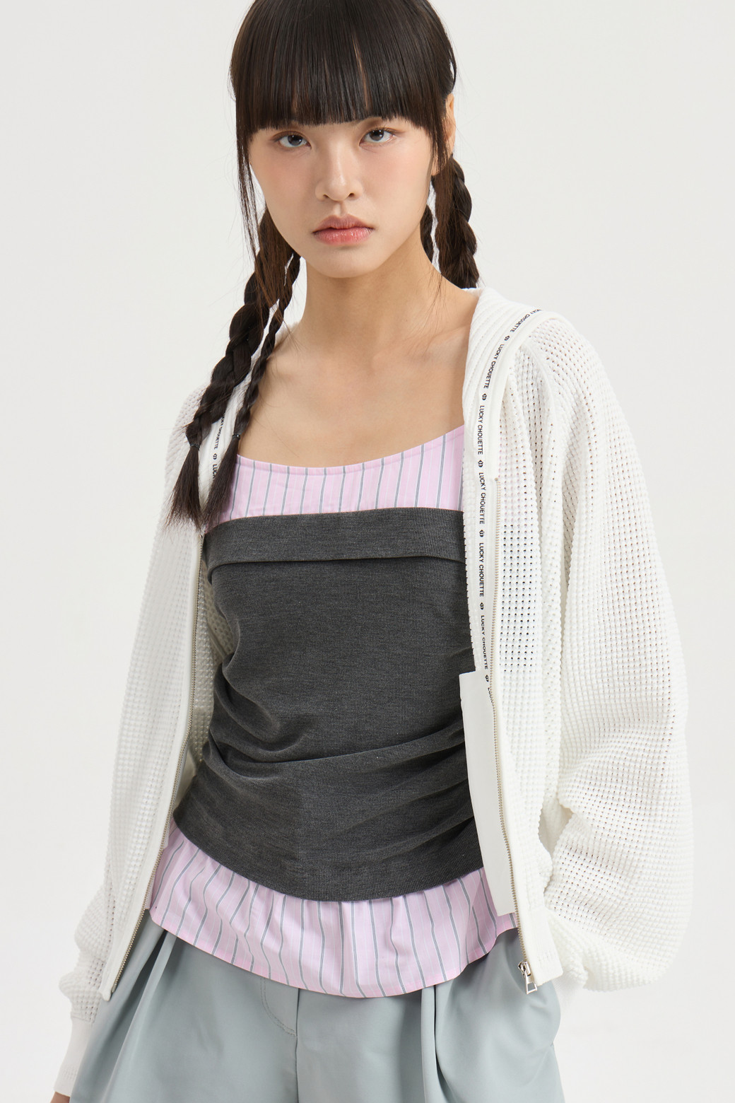 LUCKY CHOUETTE - 가디건 - Sailor Crochet Knit Cardigan (ivory)