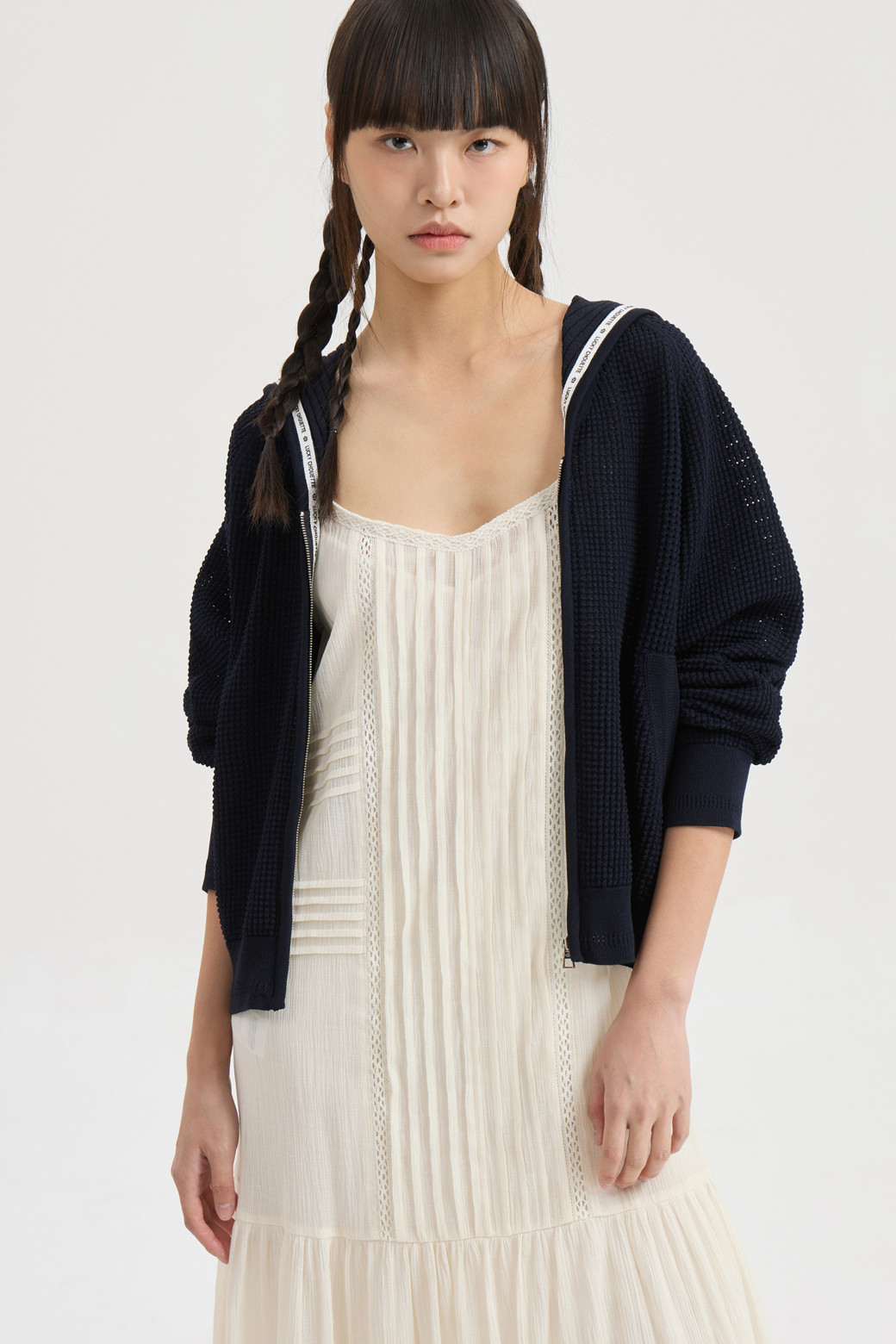 LUCKY CHOUETTE - 가디건 - Sailor Crochet Knit Cardigan (dark navy)