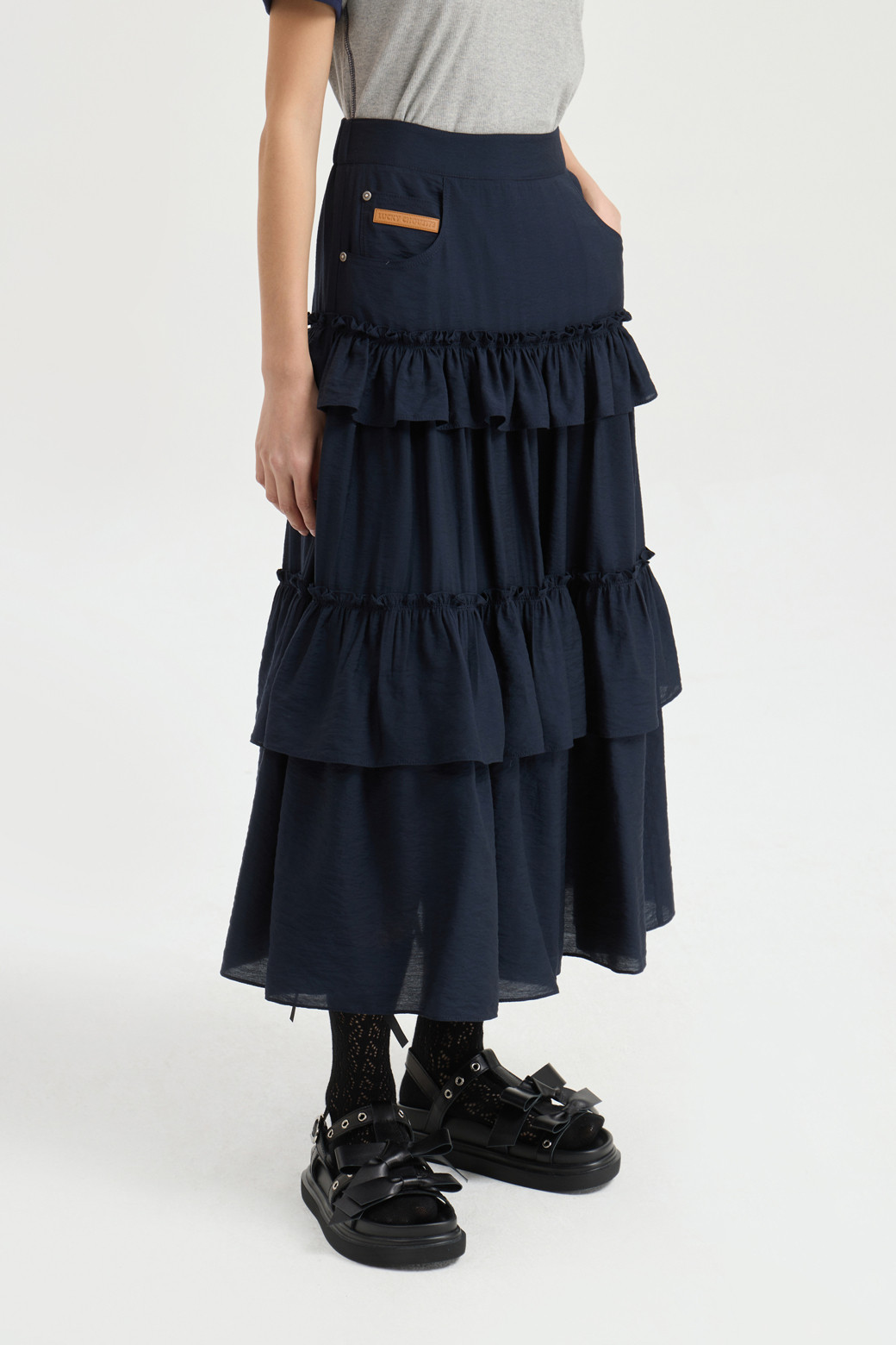 LUCKY CHOUETTE - 롱스커트 - Shirring Stripe Back Banding Long Skirt
