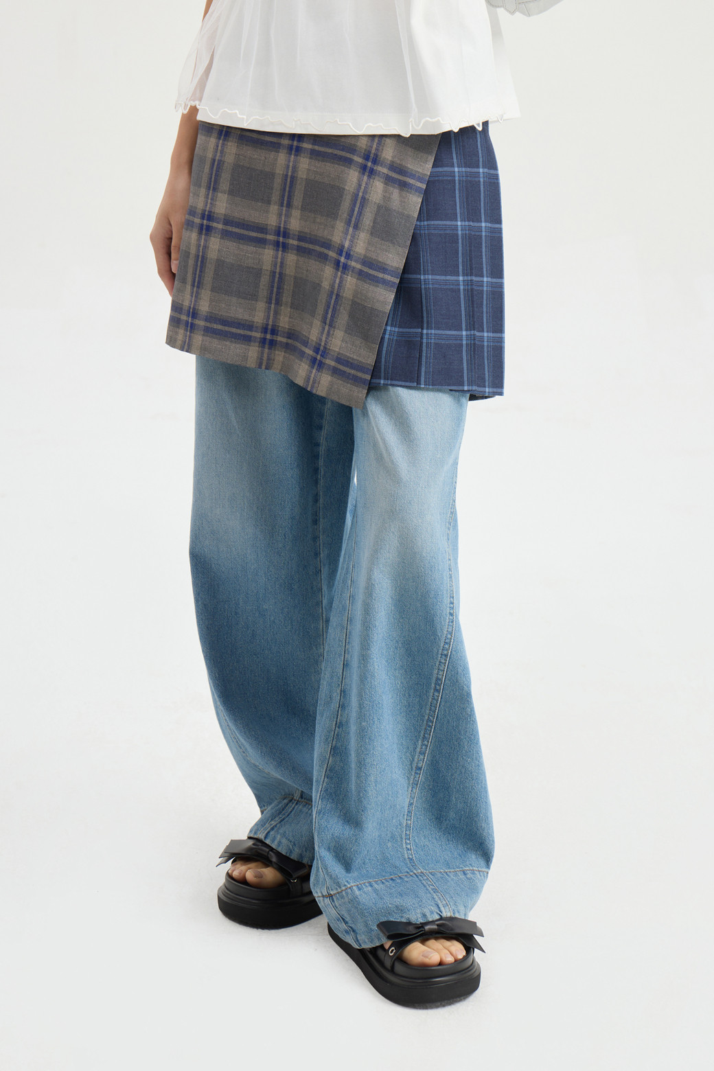 LUCKY CHOUETTE - 미니스커트 - Check Mix Mini Wrap Skirt (multi color)