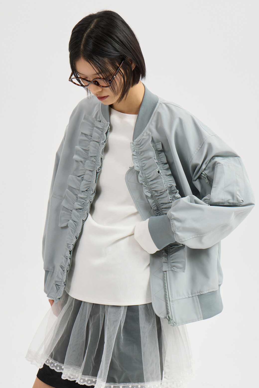 LUCKY CHOUETTE - 점퍼 - [인플루언서 PICK] Frill Detail Knit Ribbed Jumper (mint)