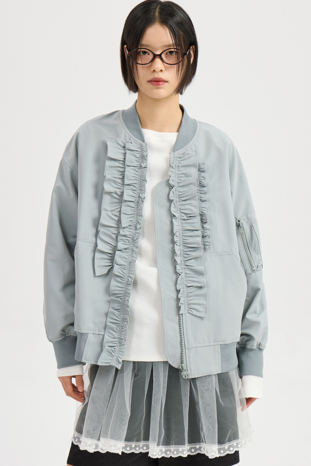 LUCKY CHOUETTE - 점퍼 - [인플루언서 PICK] Frill Detail Knit Ribbed Jumper (mint)