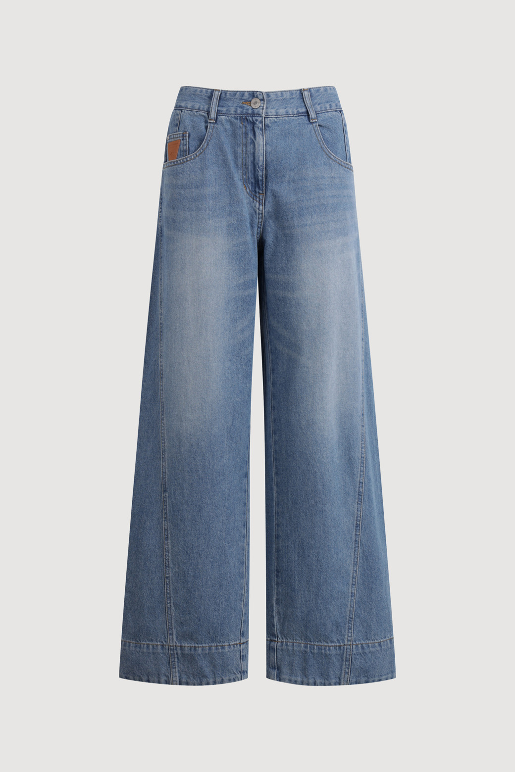 LUCKY CHOUETTE - 롱/미디팬츠 - Wappen Point Back Banding Denim Pants (blue)
