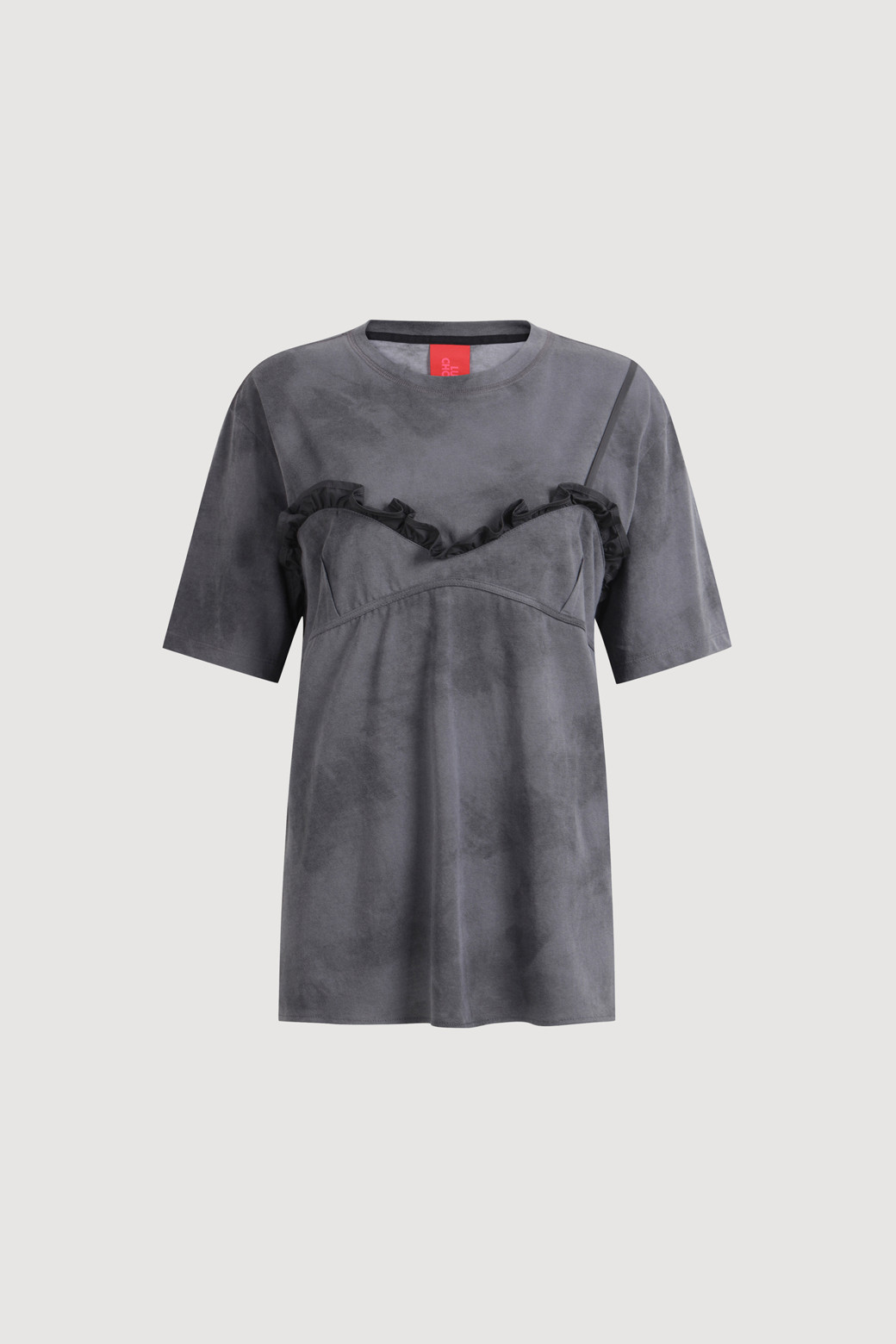 LUCKY CHOUETTE - 반소매 티셔츠 - Bustier Point Half Sleeve T-shirt (grey)
