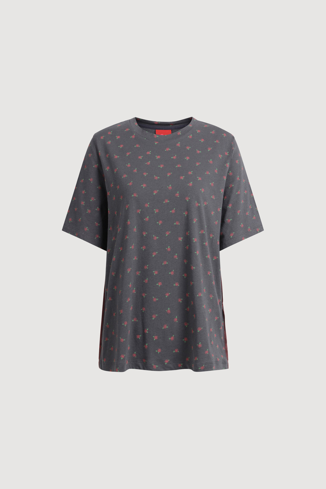 LUCKY CHOUETTE - 반소매 티셔츠 - Flower Print Basic Half Sleeve T-shirt (dark grey)