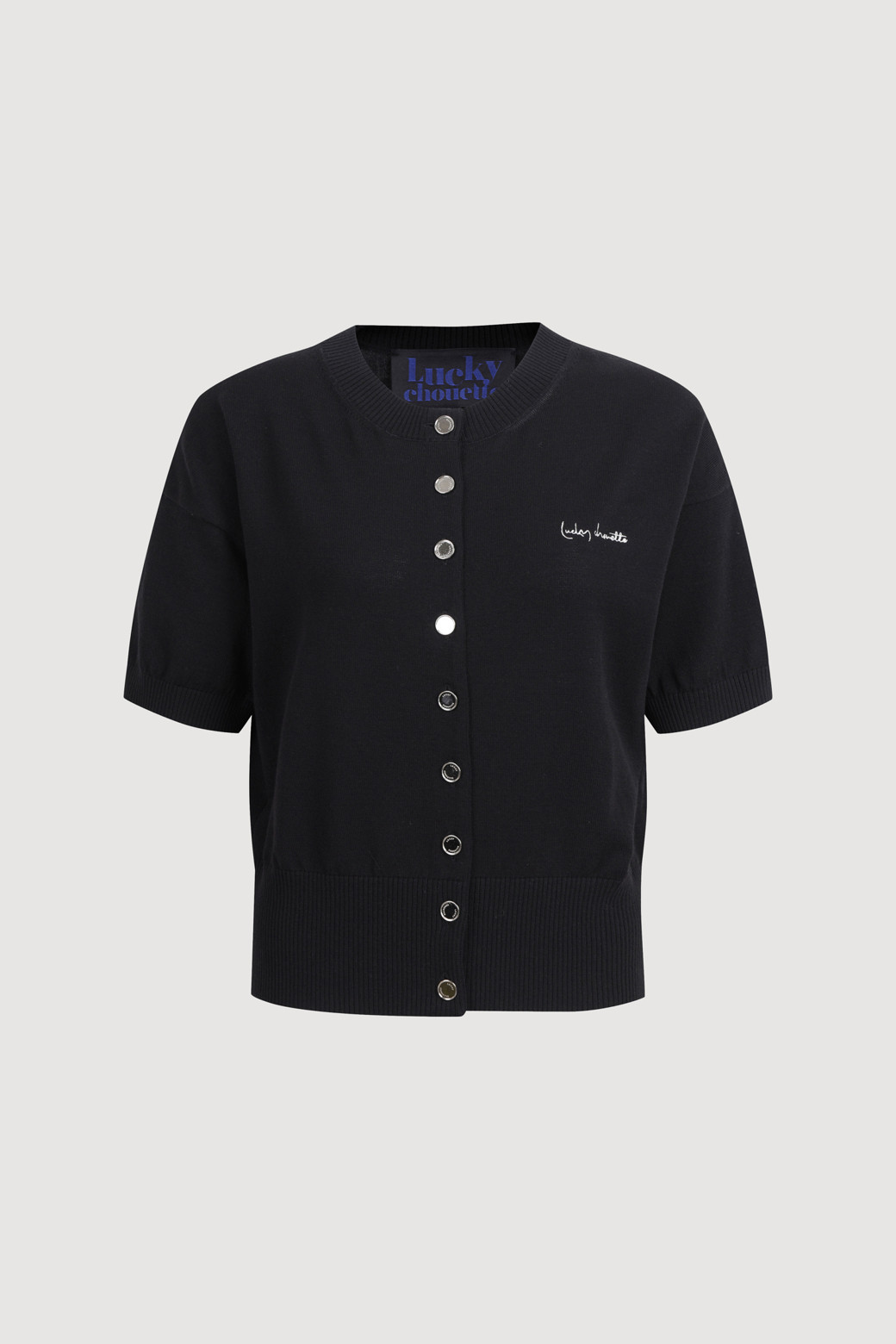 LUCKY CHOUETTE - 가디건 - Essential Half Sleeve Knit Cardigan (black)