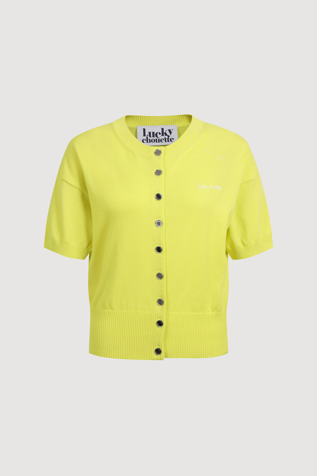 LUCKY CHOUETTE - 가디건 - Essential Half Sleeve Knit Cardigan (yellow)