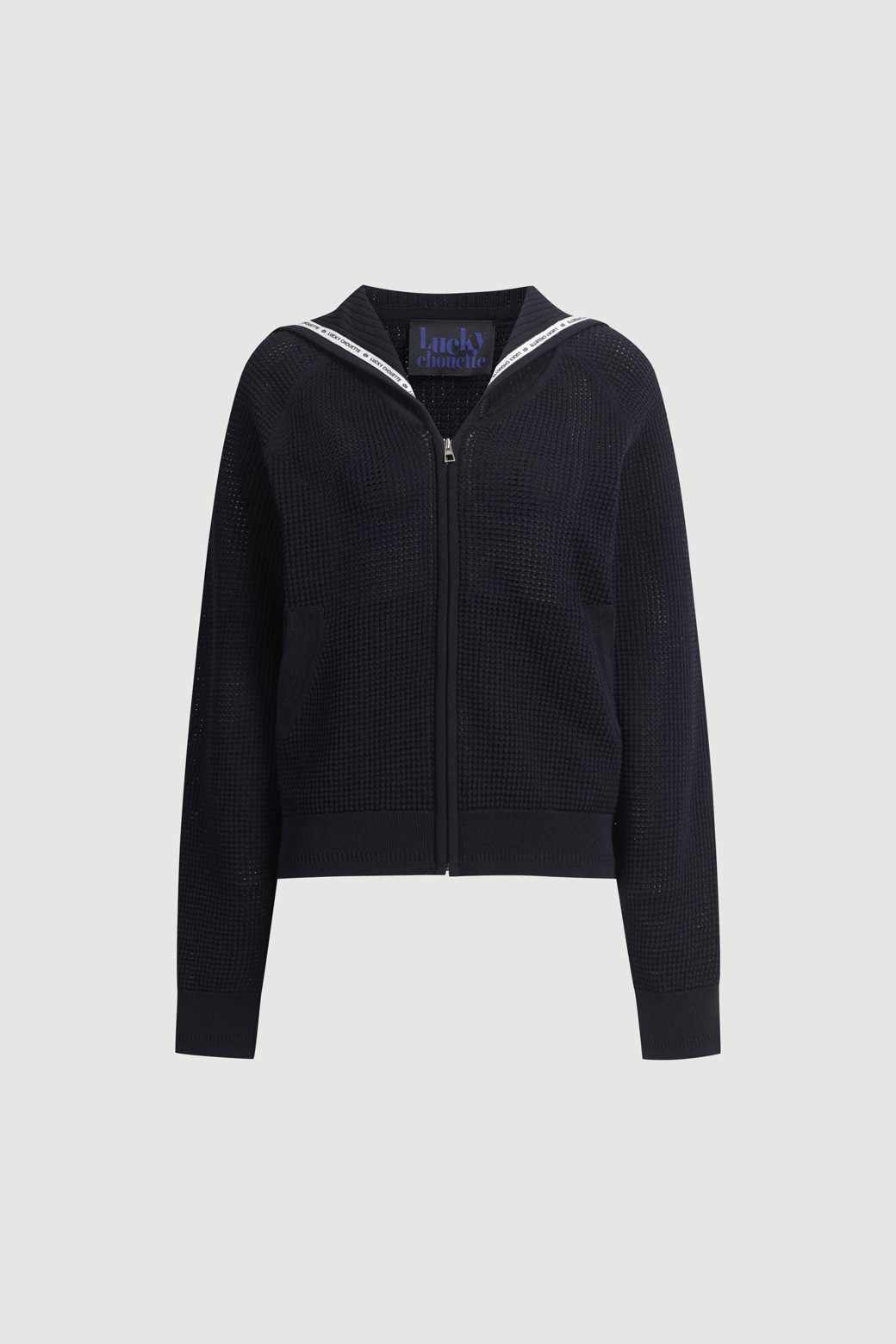 LUCKY CHOUETTE - 가디건 - Sailor Crochet Knit Cardigan (dark navy)