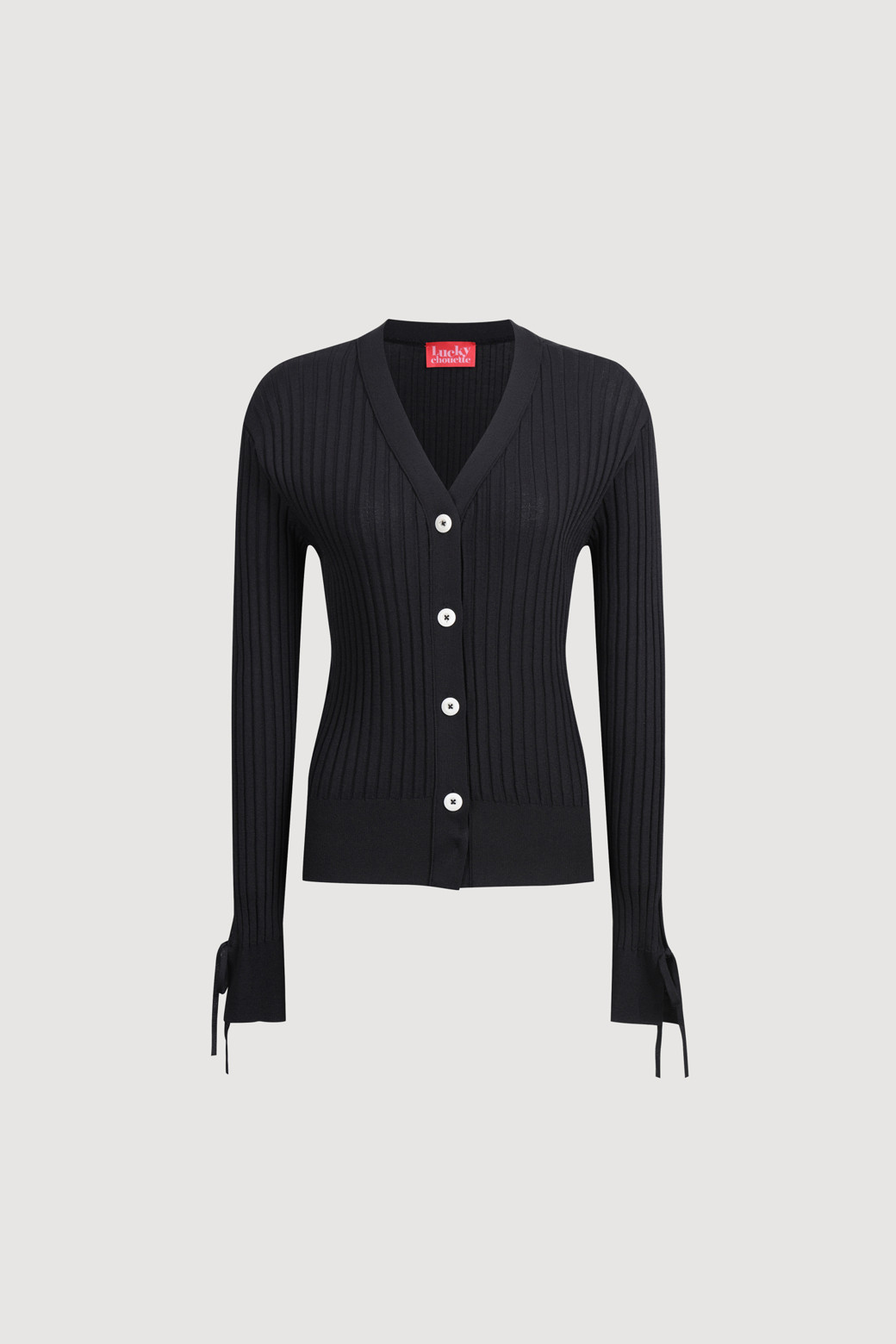 LUCKY CHOUETTE - 가디건 - Ribbed Slim Fit Knit Cardigan (black)