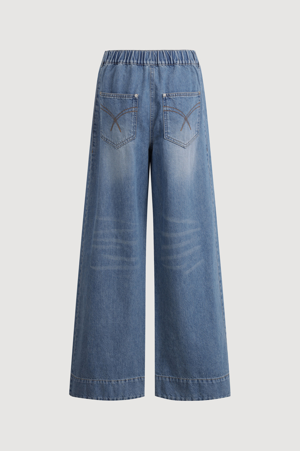 LUCKY CHOUETTE - 롱/미디팬츠 - Wappen Point Back Banding Denim Pants (blue)