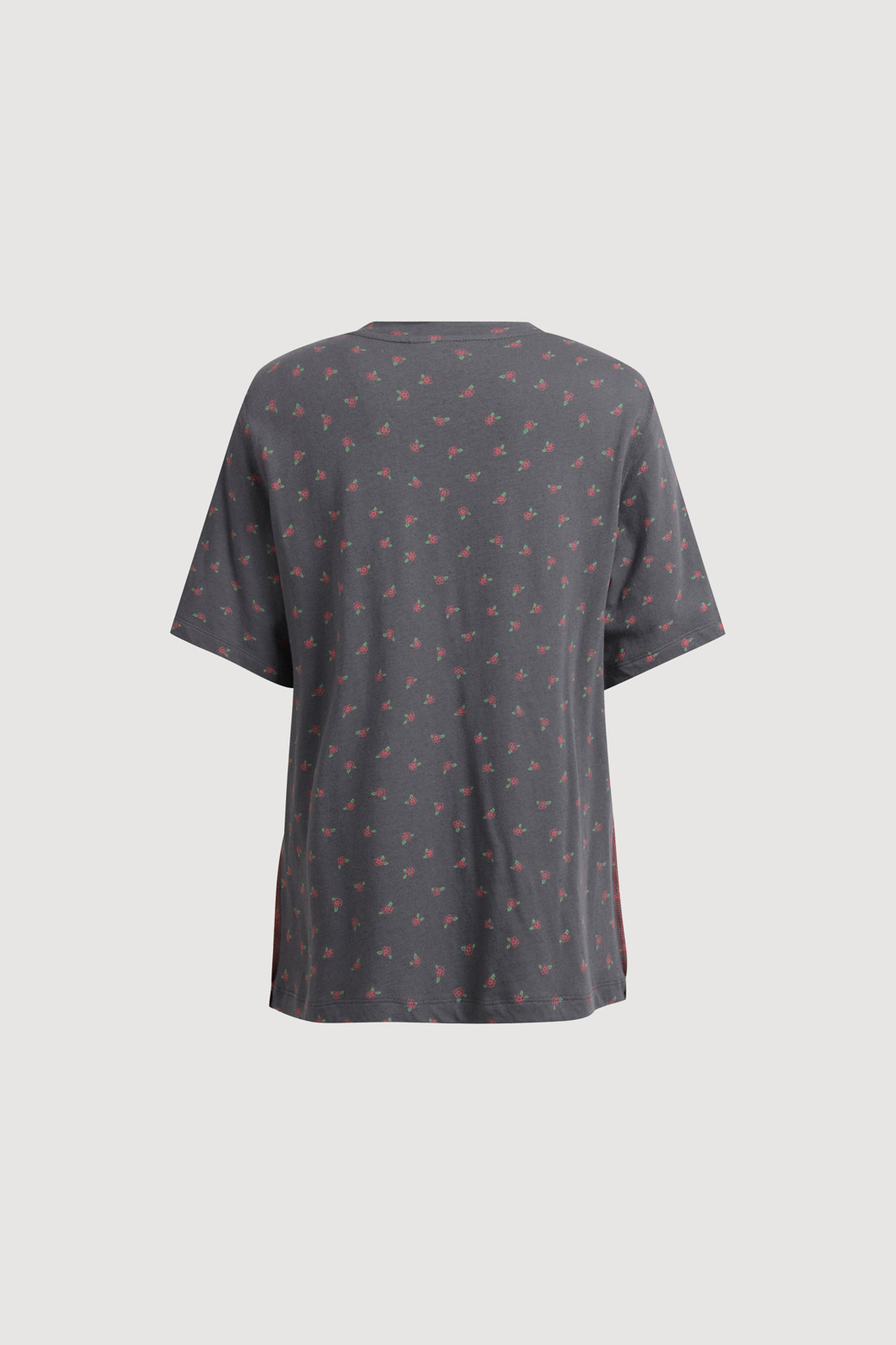 LUCKY CHOUETTE - 반소매 티셔츠 - Flower Print Basic Half Sleeve T-shirt (dark grey)