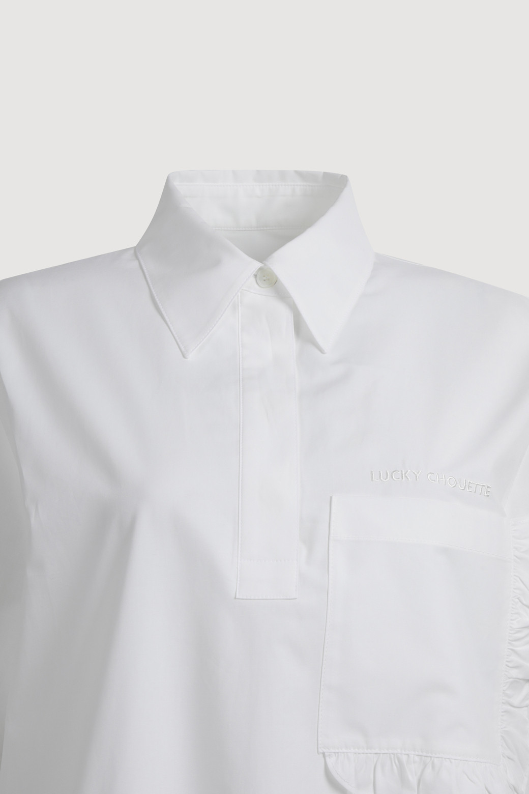 LUCKY CHOUETTE - 반소매 원피스 - Hem Frill Half Sleeve Cotton Shirt Dress (white)