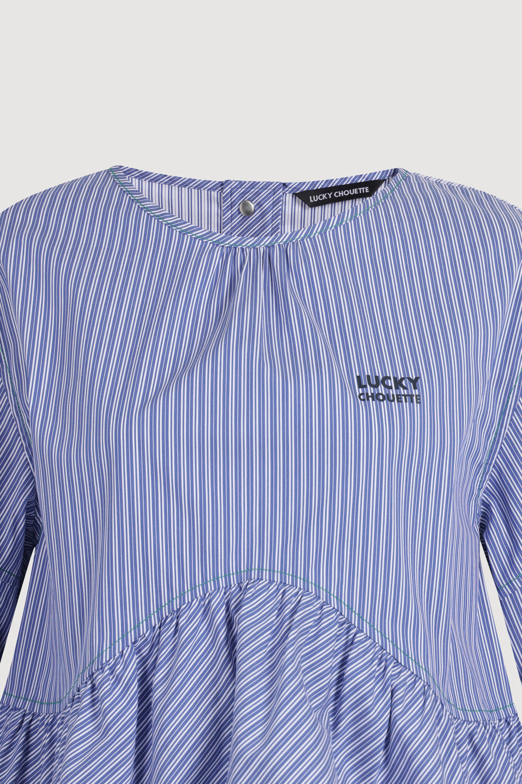 LUCKY CHOUETTE - 블라우스 - Stripe Mix Half Sleeve Blouse (blue)