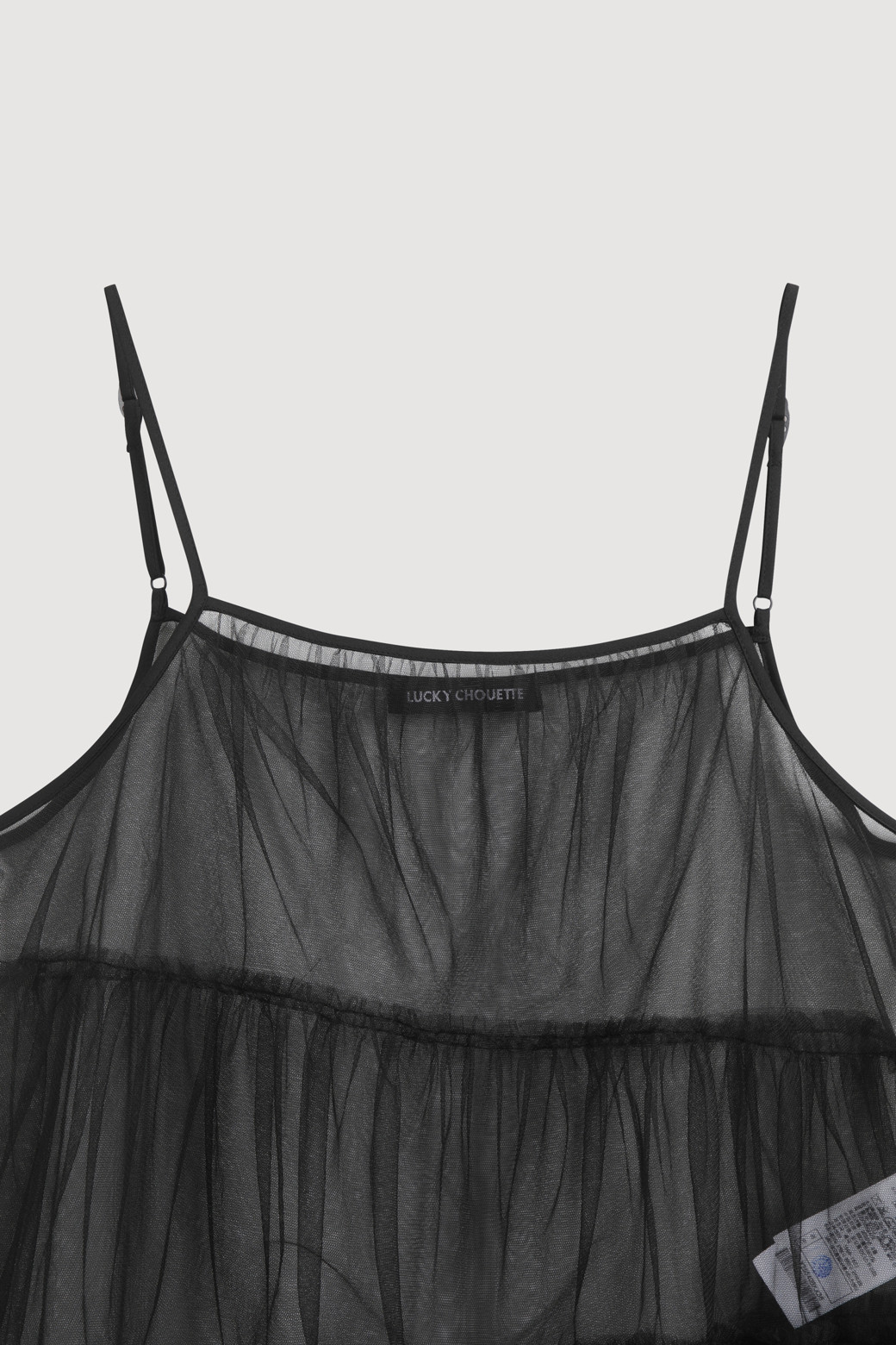 LUCKY CHOUETTE - 블라우스 - Shirring Mesh Top Blouse (black)