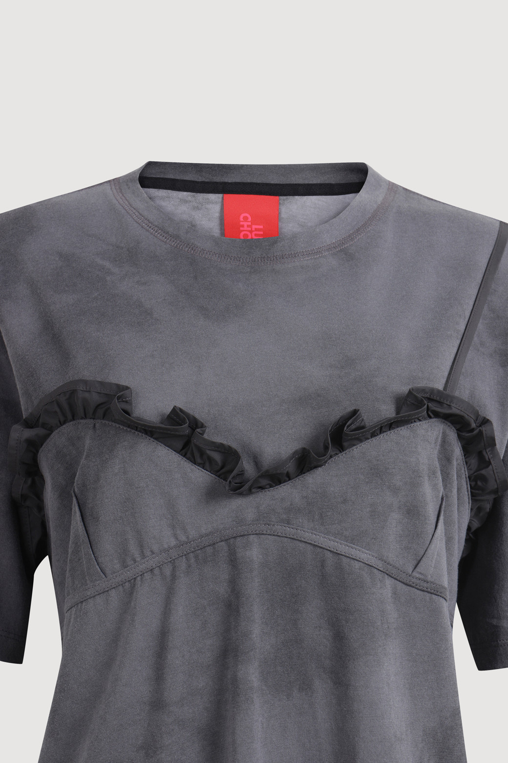 LUCKY CHOUETTE - 반소매 티셔츠 - Bustier Point Half Sleeve T-shirt (grey)