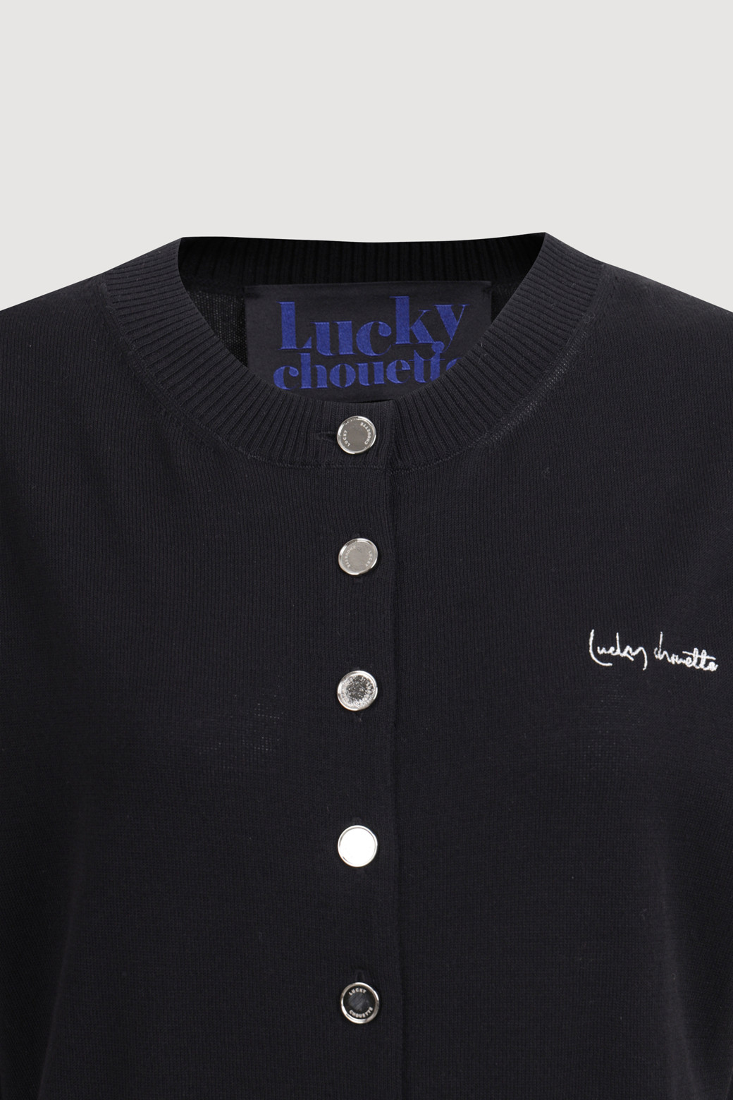 LUCKY CHOUETTE - 가디건 - Essential Half Sleeve Knit Cardigan (black)