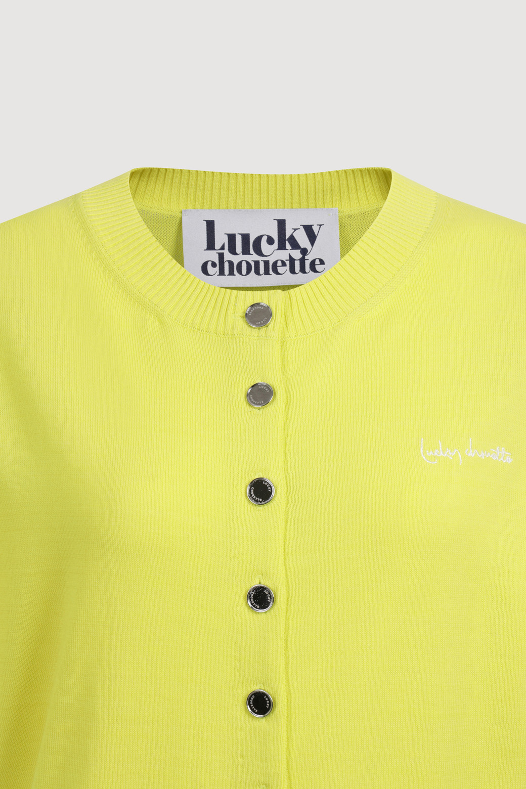LUCKY CHOUETTE - 가디건 - Essential Half Sleeve Knit Cardigan (yellow)