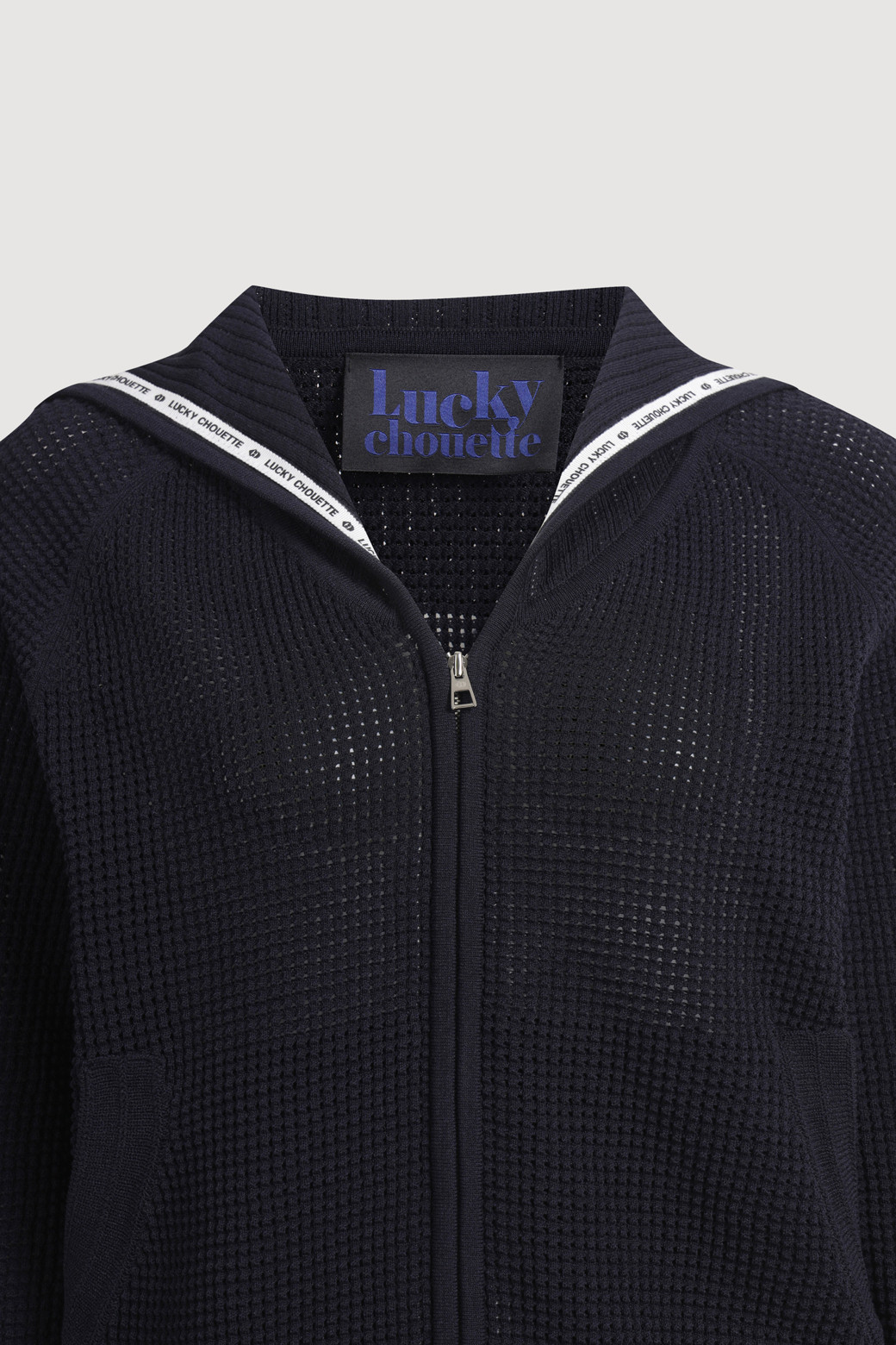 LUCKY CHOUETTE - 가디건 - Sailor Crochet Knit Cardigan (dark navy)