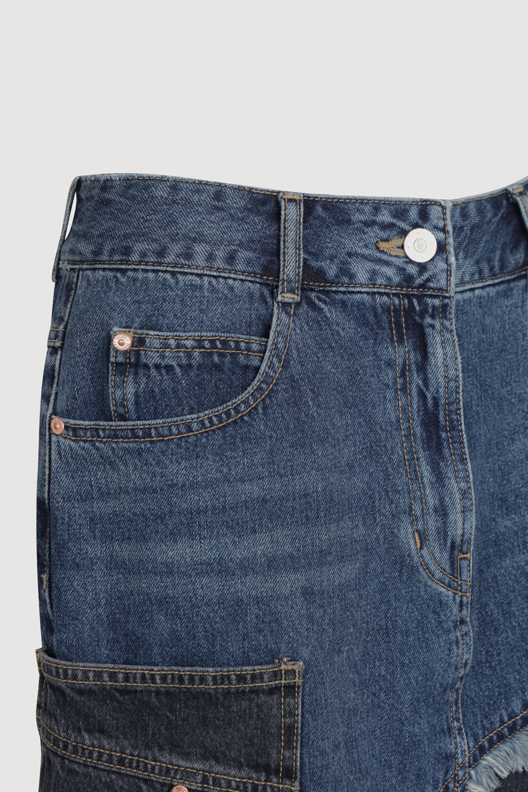 LUCKY CHOUETTE - 미디스커트 - Color Block Asymmetric Denim Skirt (blue)