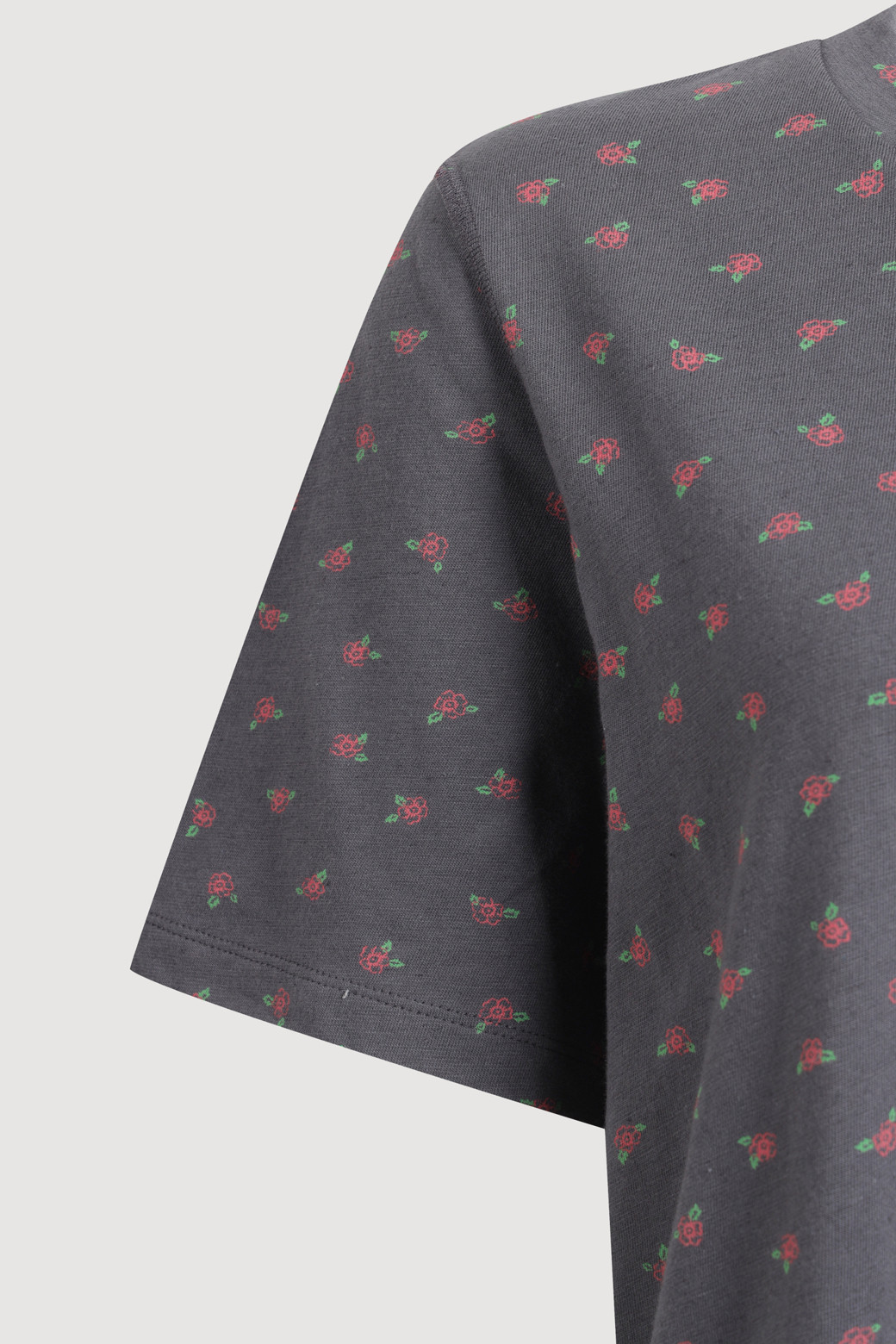 LUCKY CHOUETTE - 반소매 티셔츠 - Flower Print Basic Half Sleeve T-shirt (dark grey)