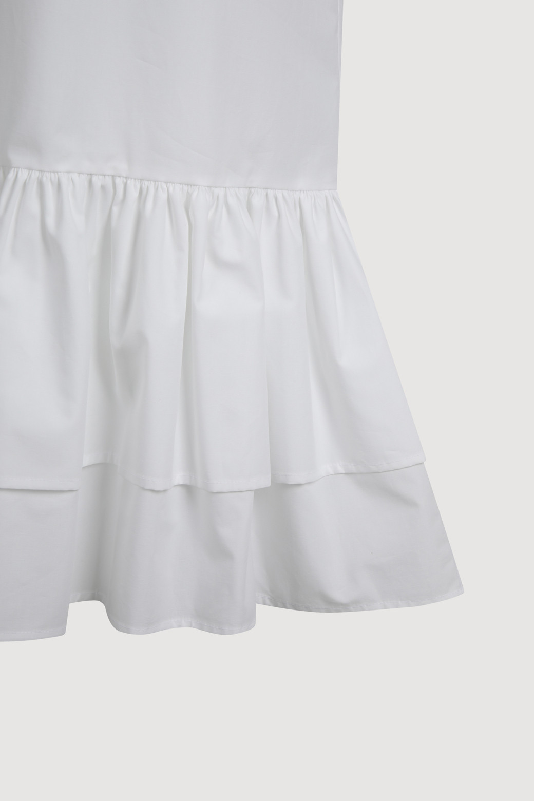 LUCKY CHOUETTE - 반소매 원피스 - Hem Frill Half Sleeve Cotton Shirt Dress (white)