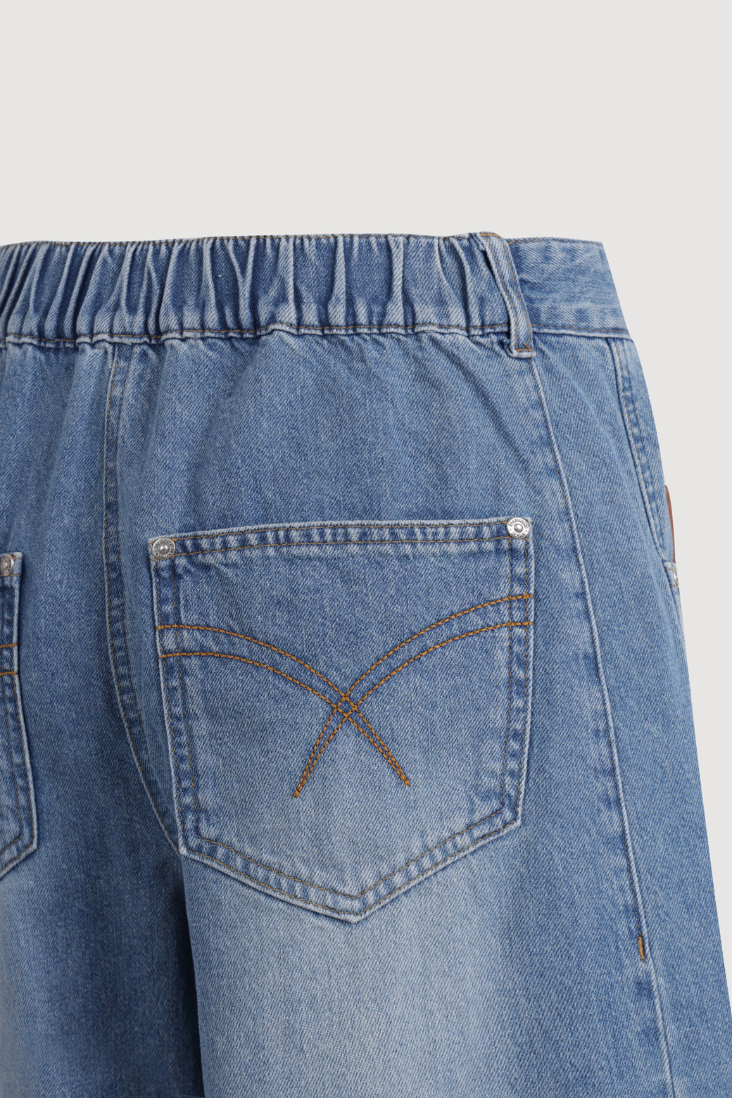 LUCKY CHOUETTE - 롱/미디팬츠 - Wappen Point Back Banding Denim Pants (blue)