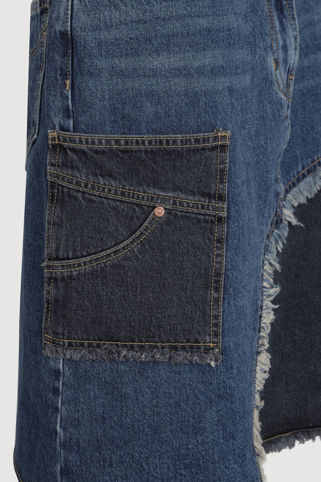 LUCKY CHOUETTE - 미디스커트 - Color Block Asymmetric Denim Skirt (blue)