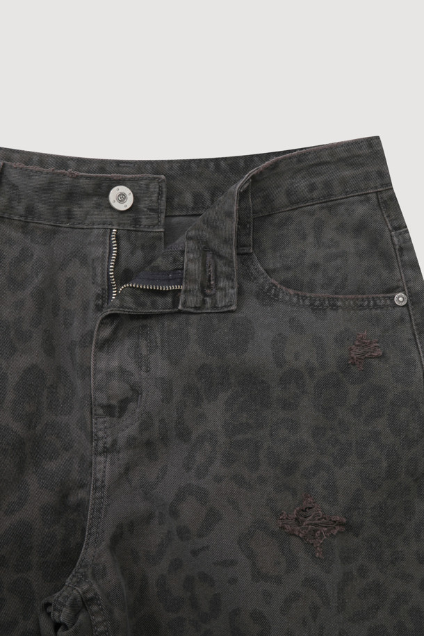 LUCKY CHOUETTE - 롱/미디팬츠 - Chouetties by LUCKY CHOUETTE_Leopard Denim Pants (dark grey)