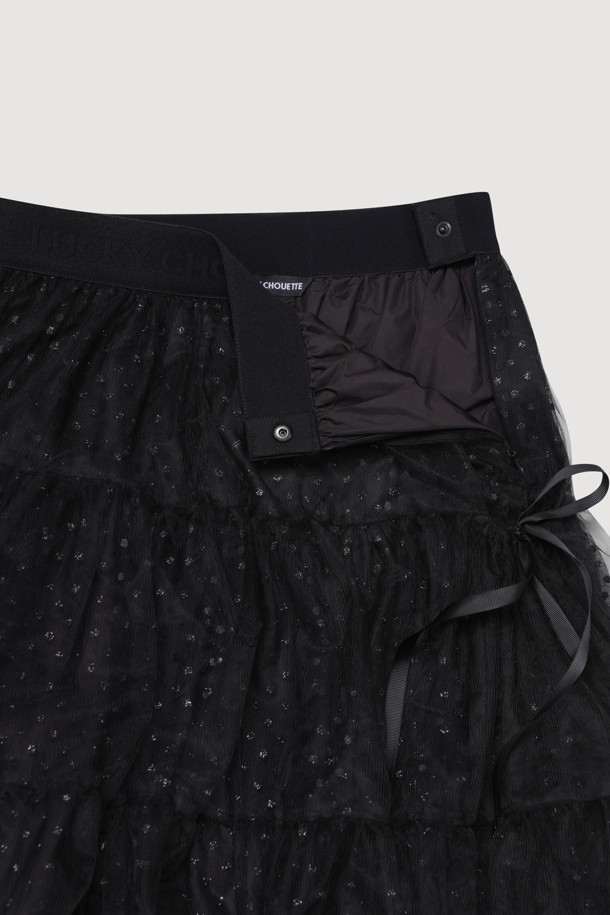 LUCKY CHOUETTE - 롱스커트 - [Holiday Edition] Mesh Long Banding Skirt (black)