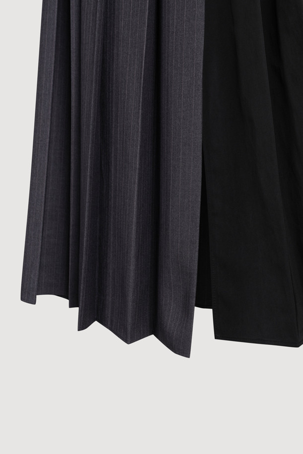 LUCKY CHOUETTE - 롱스커트 - Solid Stripe MIX Pleated Long Skirt (black)