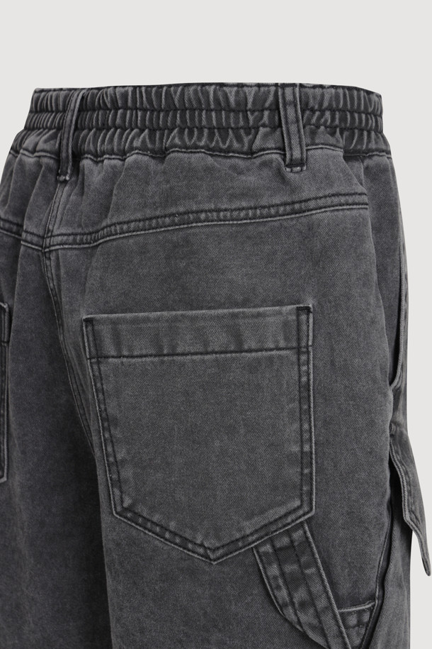 LUCKY CHOUETTE - 데님 - Back Banding Out Pocket Short Denim Pants (grey)