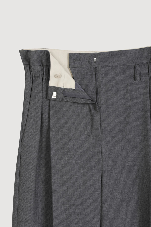 LUCKY CHOUETTE - 롱/미디팬츠 - Sideband Pintuck Wide Pants (grey)