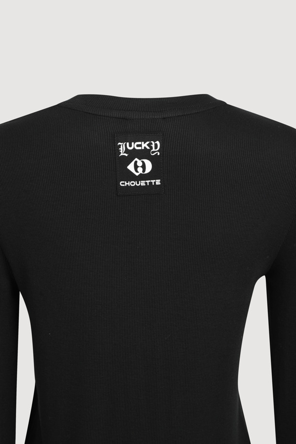 LUCKY CHOUETTE - 긴소매 티셔츠 - Embroidered Point Rib Long-sleeve T-shirt (black)