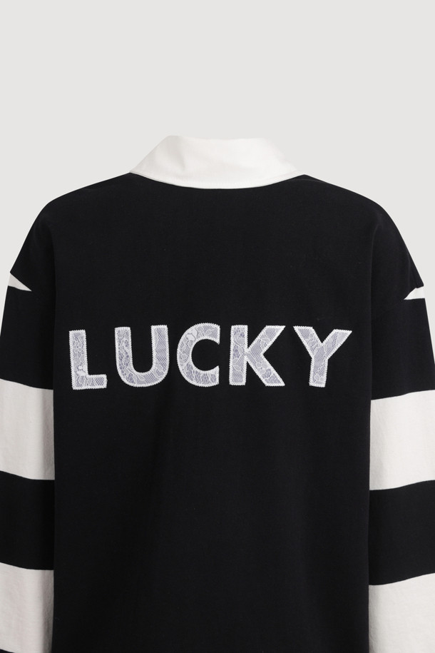 LUCKY CHOUETTE - 긴소매 티셔츠 - [Re-Order] Stripe Collar Long Sleeve T-shirt (black)