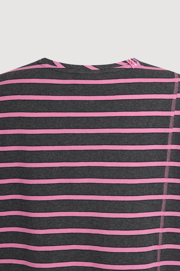 LUCKY CHOUETTE - 반소매 티셔츠 - Mesh Stripe Half Sleeve T-shirt (dark grey)