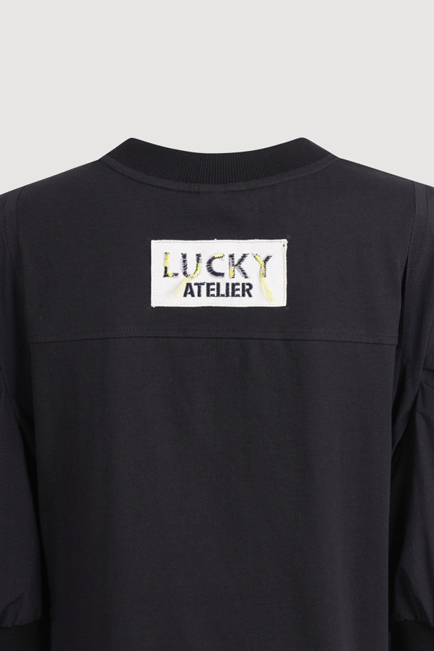 LUCKY CHOUETTE - 반소매 티셔츠 - [Atelier] Back Embroidery Point Woven Sleeve T-shirt (black)