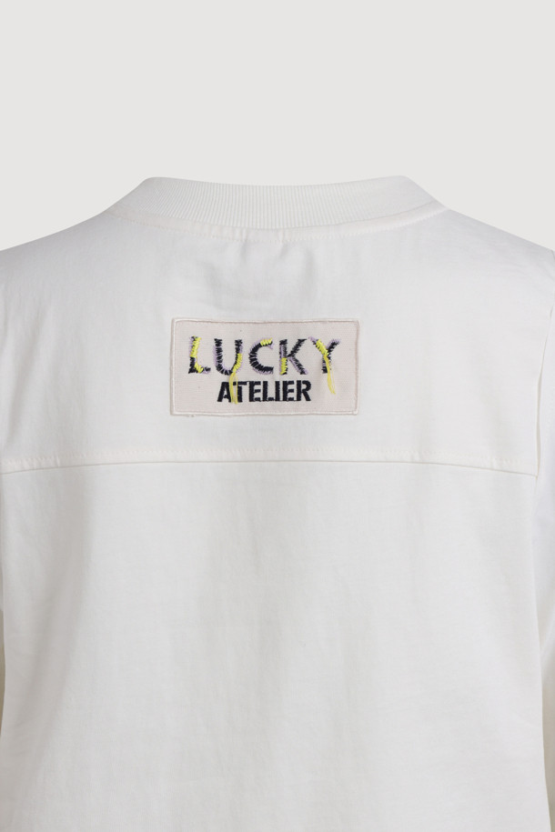 LUCKY CHOUETTE - 반소매 티셔츠 - [Atelier] Back Embroidery Point Woven Sleeve T-shirt (ivory)