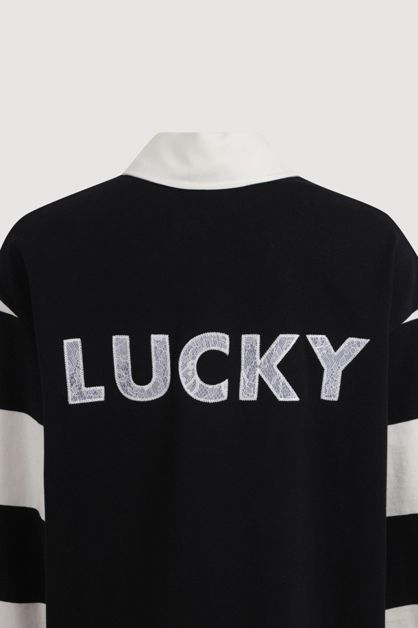 LUCKY CHOUETTE - 긴소매 티셔츠 - Stripe Collar Long Sleeve T-shirt (black)