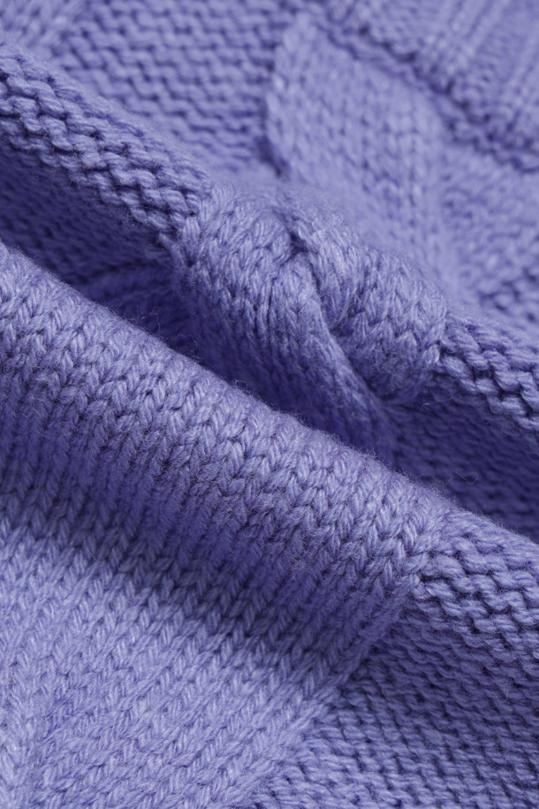 LUCKY CHOUETTE - 가디건 - Half Colored Cable Jumper-Type Knit Cardigan (violet)