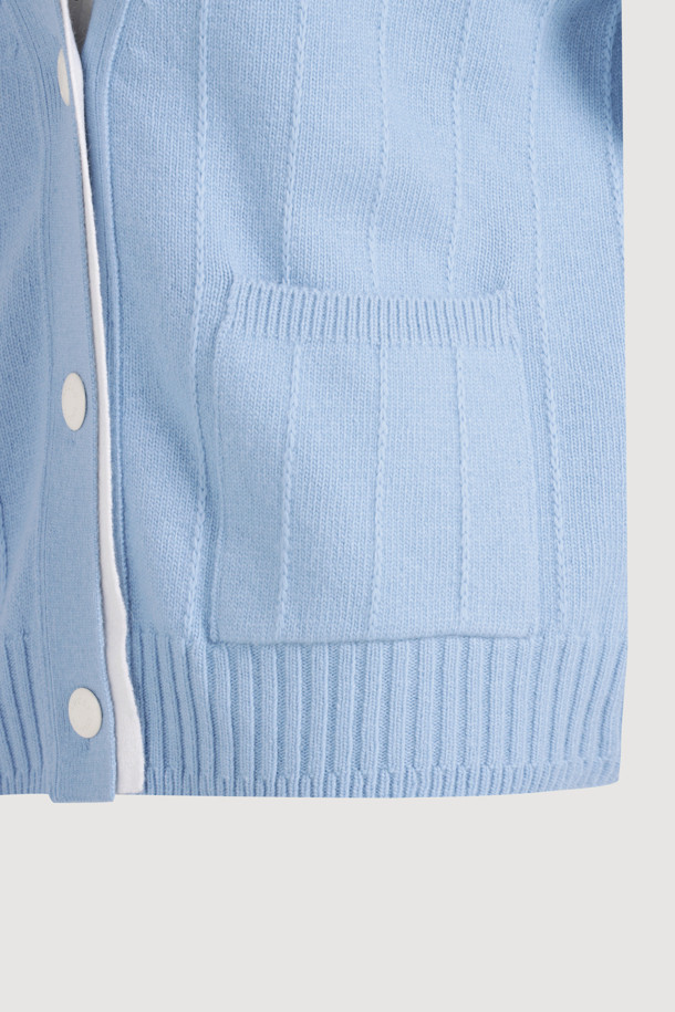 LUCKY CHOUETTE - 가디건 - Sleeve Ribbon Detail V-Neck Cardigan (blue)