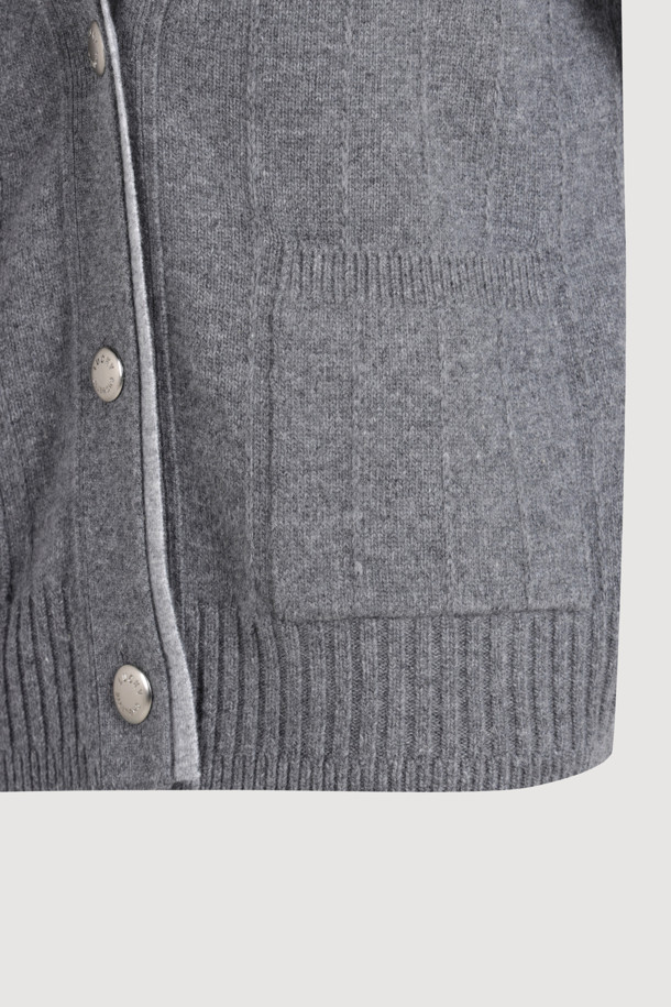 LUCKY CHOUETTE - 가디건 - Sleeve Ribbon Detail V-Neck Cardigan (melange grey)