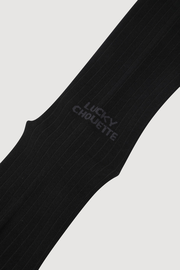 LUCKY CHOUETTE - 양말 - Lettering Point Knee Socks (black)